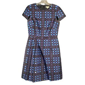 Shoshanna Checkered Grid Pleated Black Purple A Line Dress Size 4